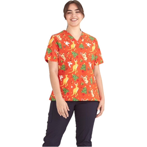 Hip Pocket Workwear - Ladies S/S Xmas Scrub Top