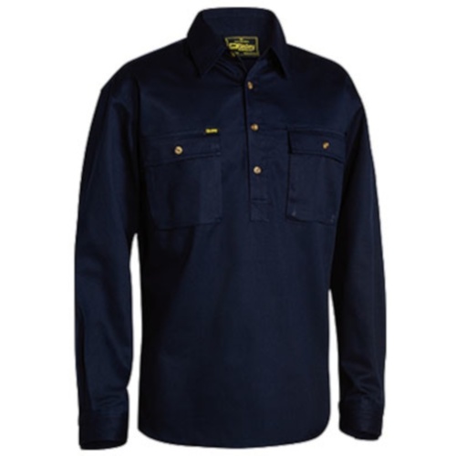 Closed Front Cotton Drill Shirt - Long Sleeve