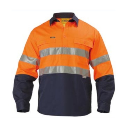 Hip Pocket Workwear - 3M Taped Closed Front Hi Vis Drill Shirt - Long Sleeve