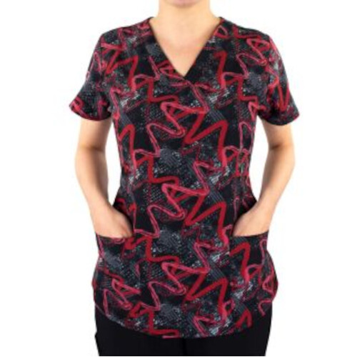 Hip Pocket Workwear - PRINTS - PRINTED CURVED V - NECK TOP