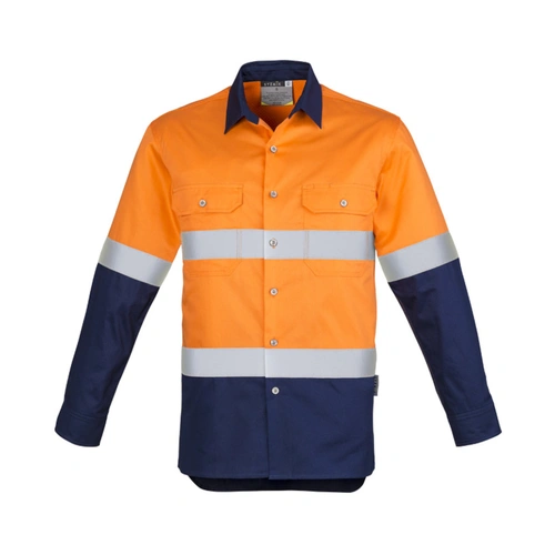 Hip Pocket Workwear - Mens Hi Vis Industrial L/S Shirt - Hoop Taped