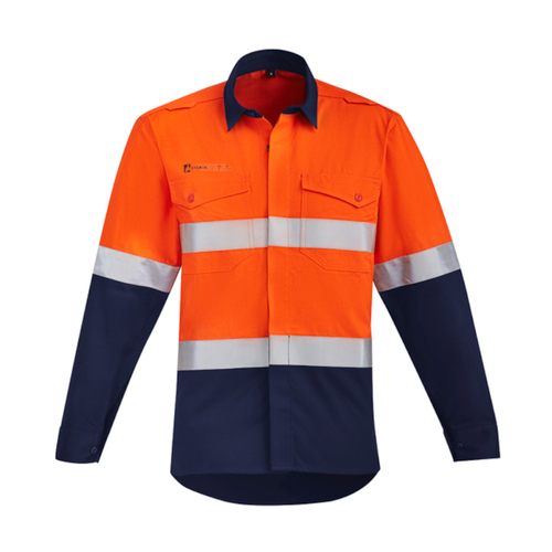 Hip Pocket Workwear - Mens Orange Flame Hi Vis Open Front Shirt - Hoop Taped