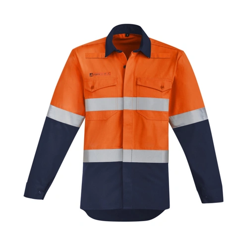 Hip Pocket Workwear - Mens Orange Flame Hi Vis Open Front Shirt - Hoop Taped